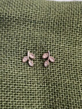 Delicate Faux Gold And Pave Diamond Leaf Stud Earrings